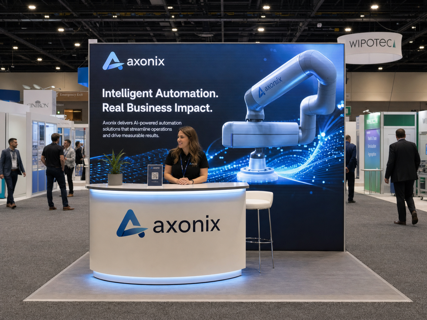 10' x 10' IBEX inline LED exhibit with integrated video wall and active show-floor presentation