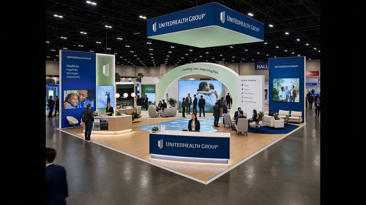 30' x 40' LED island concept with premium brand styling, modular LED architecture, and open circulation
