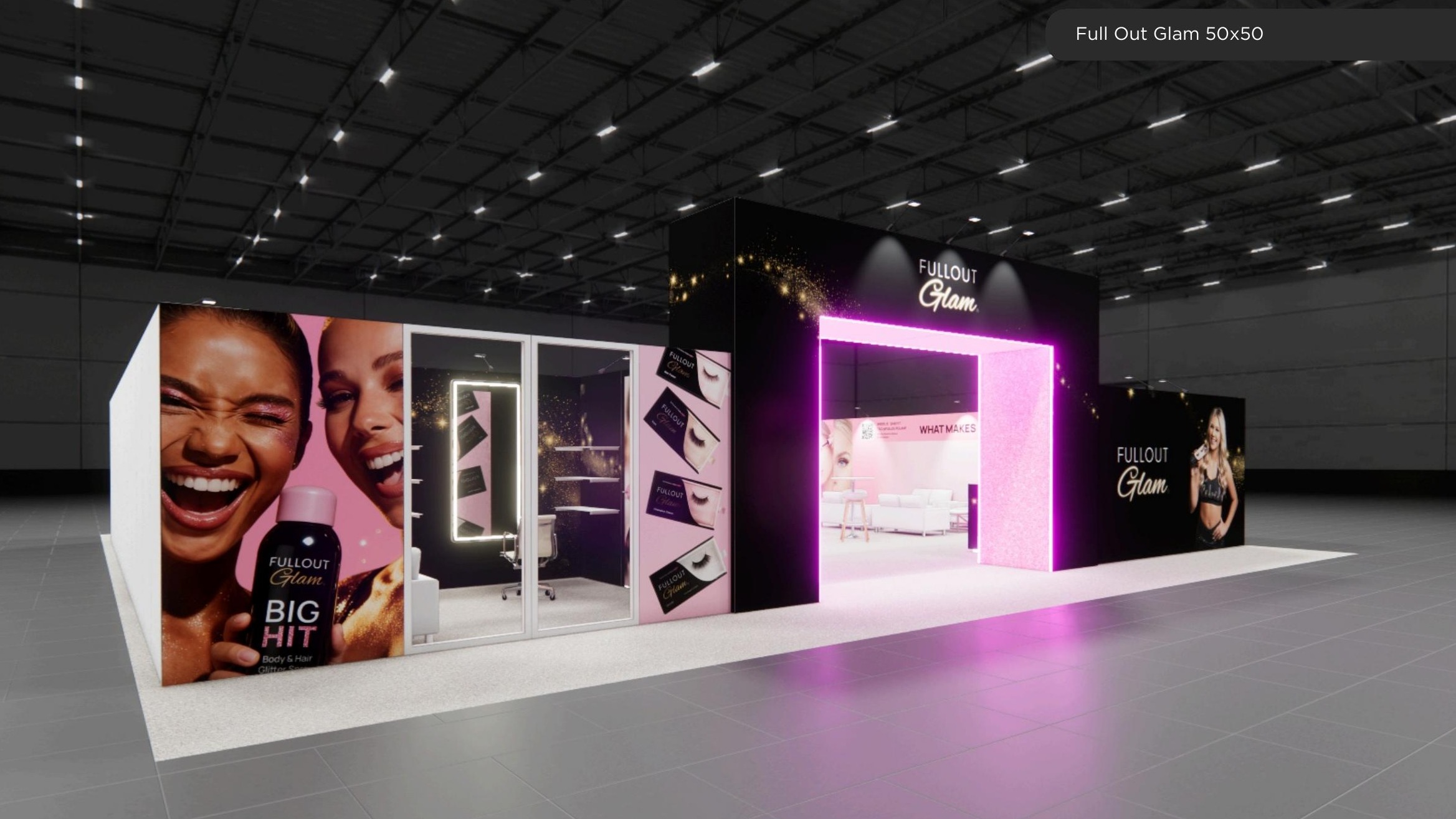 50x50 trade show exhibit rental — perimeter-runway island design