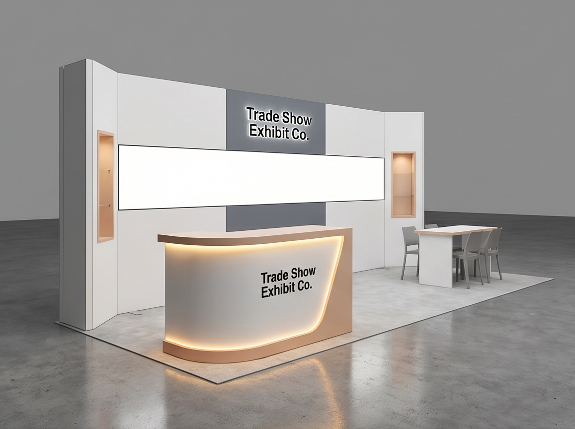 10x20 trade show exhibit rental — 10' x 20' custom exhibit design — segmented storytelling inline design