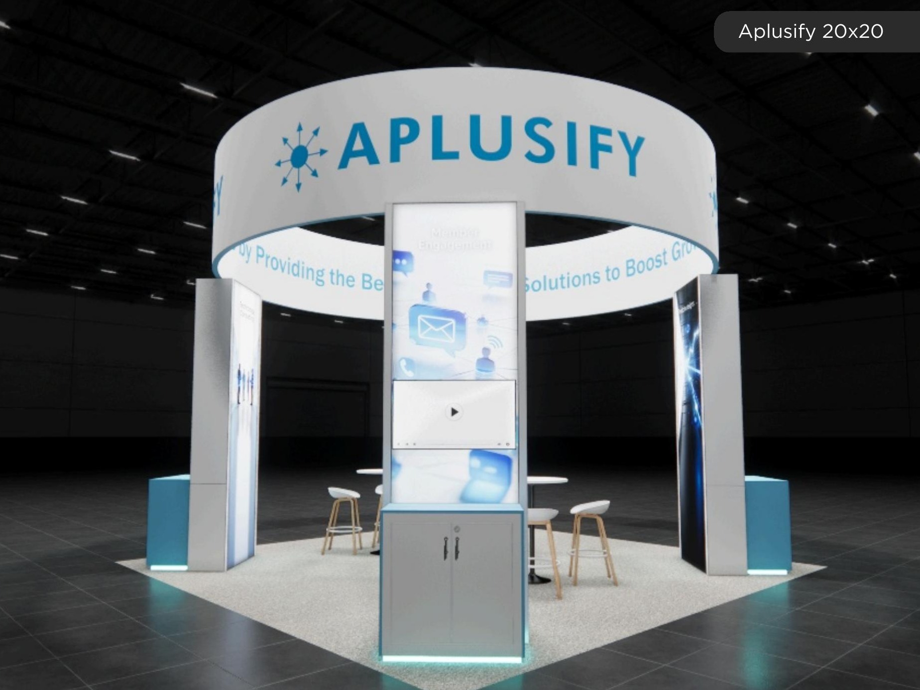 20x20 trade show exhibit rental example for custom and affordable exhibit planning