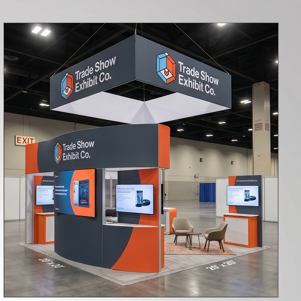 20x20 trade show exhibit rental — open-circulation island design