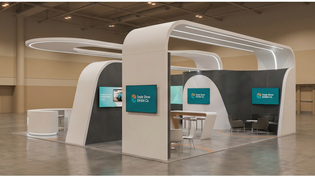 30x30 trade show exhibit rental — hospitality-forward island design