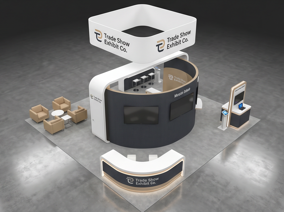 50x50 trade show exhibit rental — hospitality-forward island design