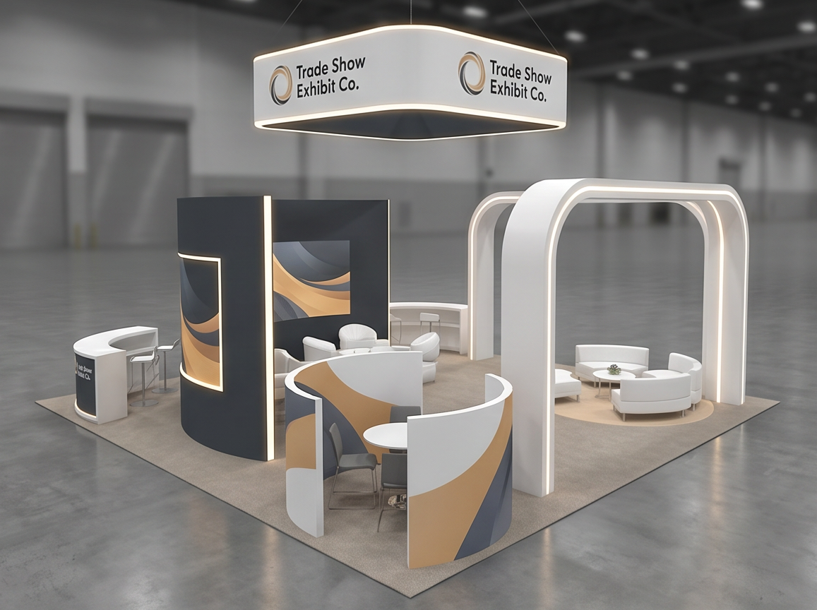 30x30 trade show exhibit rental — architectural media island design