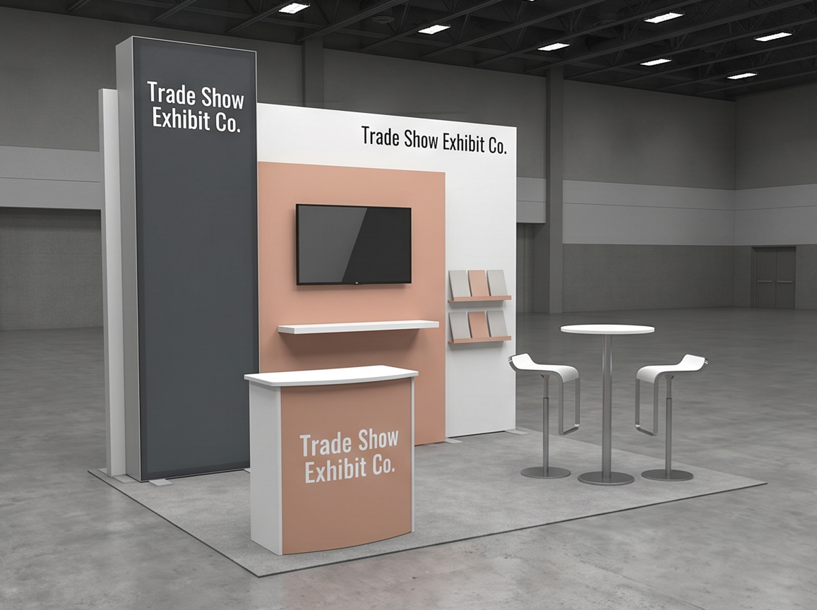 10x10 trade show exhibit rental — 10' x 10' custom exhibit design — segmented storytelling inline design