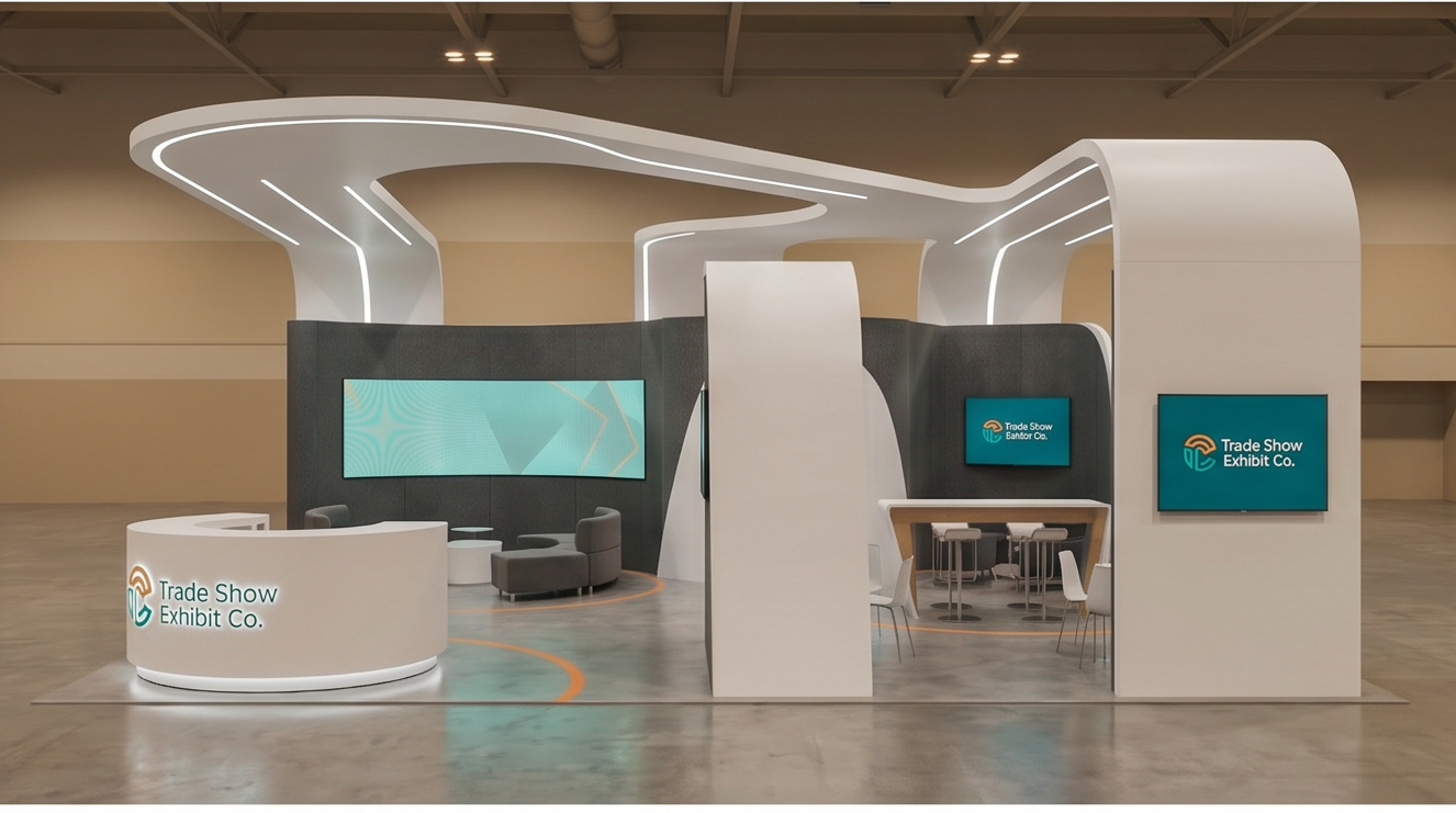 30x30 trade show exhibit rental — hospitality-forward island design