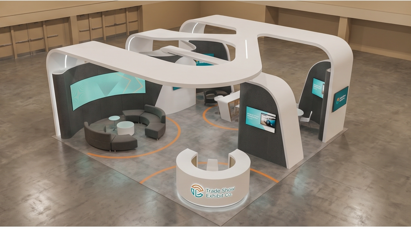 30x30 trade show exhibit rental — hospitality-forward island design