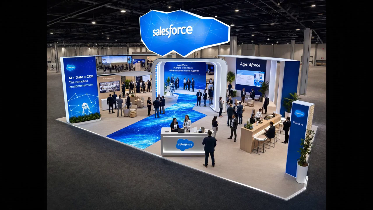 30' x 40' LED island concept with premium brand styling, modular LED architecture, and open circulation