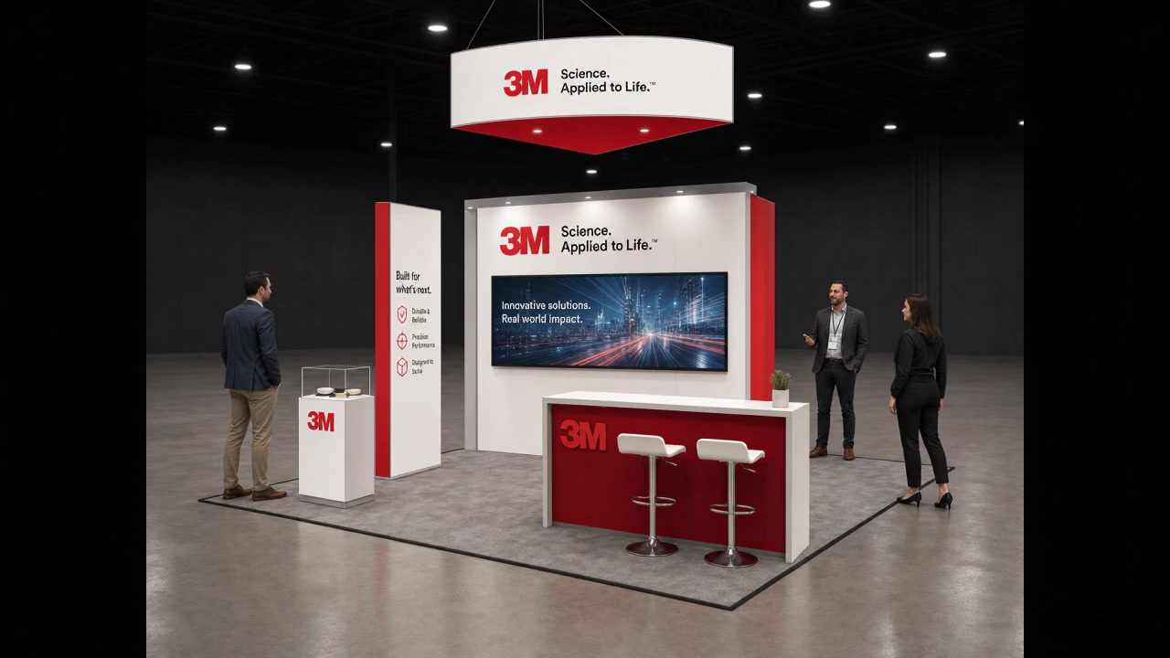 30' x 30' premium LED island concept for Pharma & Life Sciences Companies with a clinical education campus, product wall, scientific theater, and meeting nooks