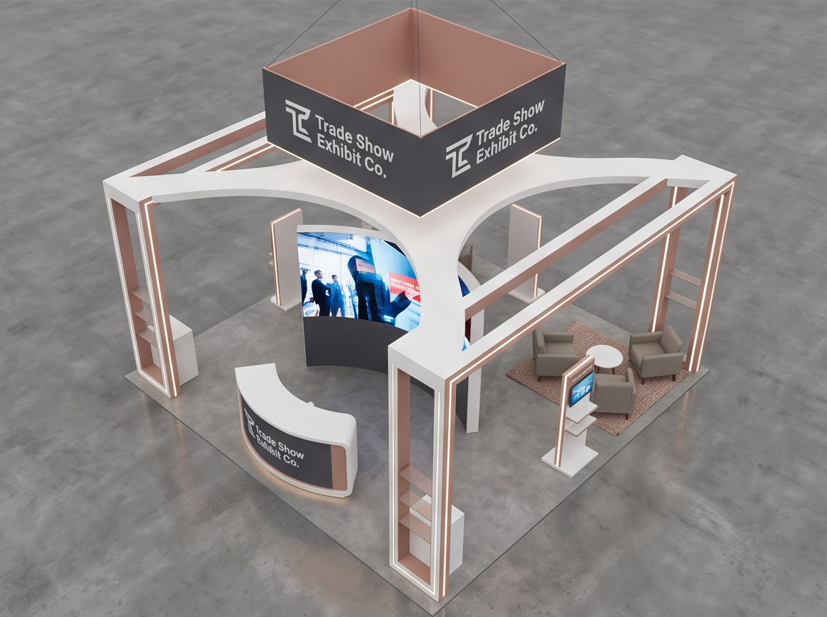 20x20 trade show exhibit rental — architectural media island design