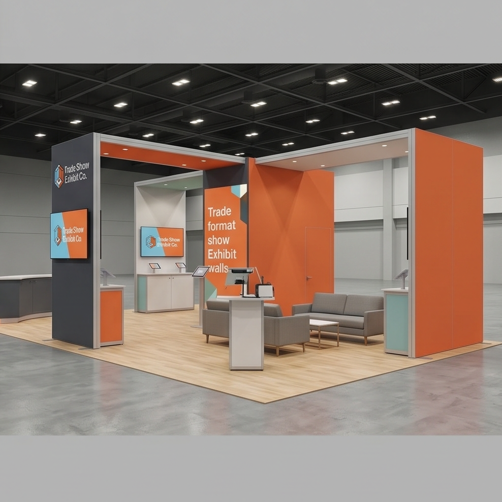 20x40 trade show exhibit rental — reception-and-demo island design