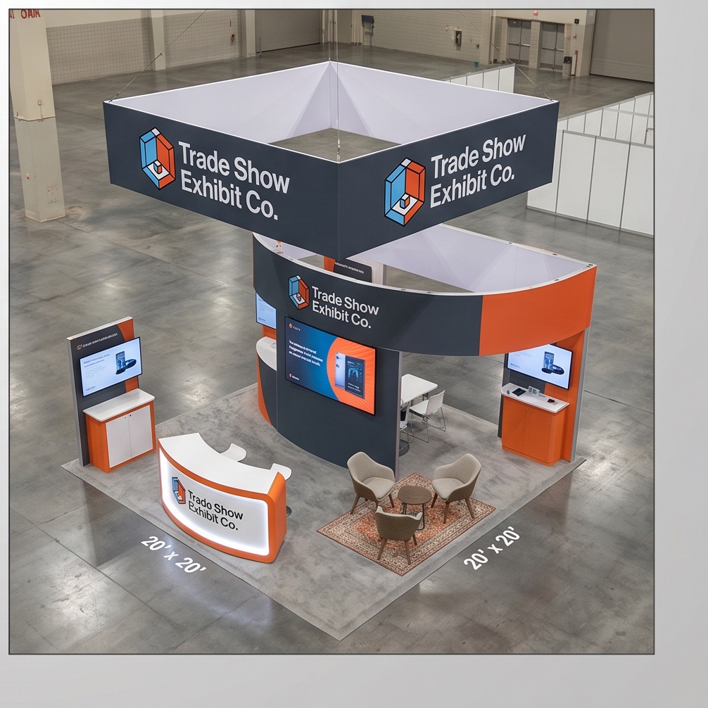 20x20 trade show exhibit rental — open-circulation island design