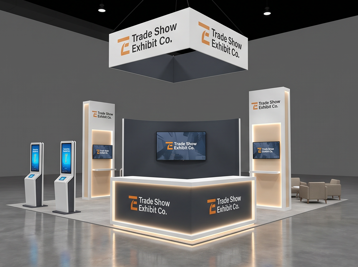 40x40 island exhibit architectural media island design trade show exhibit image 40x40 trade show exhibit rental — architectural media island design