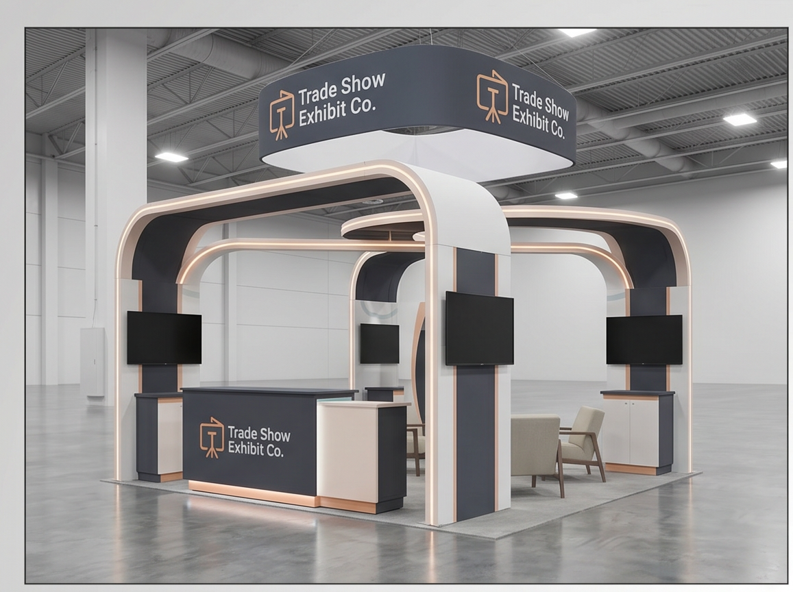 20x20 island exhibit hospitality-forward island design trade show exhibit image 20x20 trade show exhibit rental — hospitality-forward island design