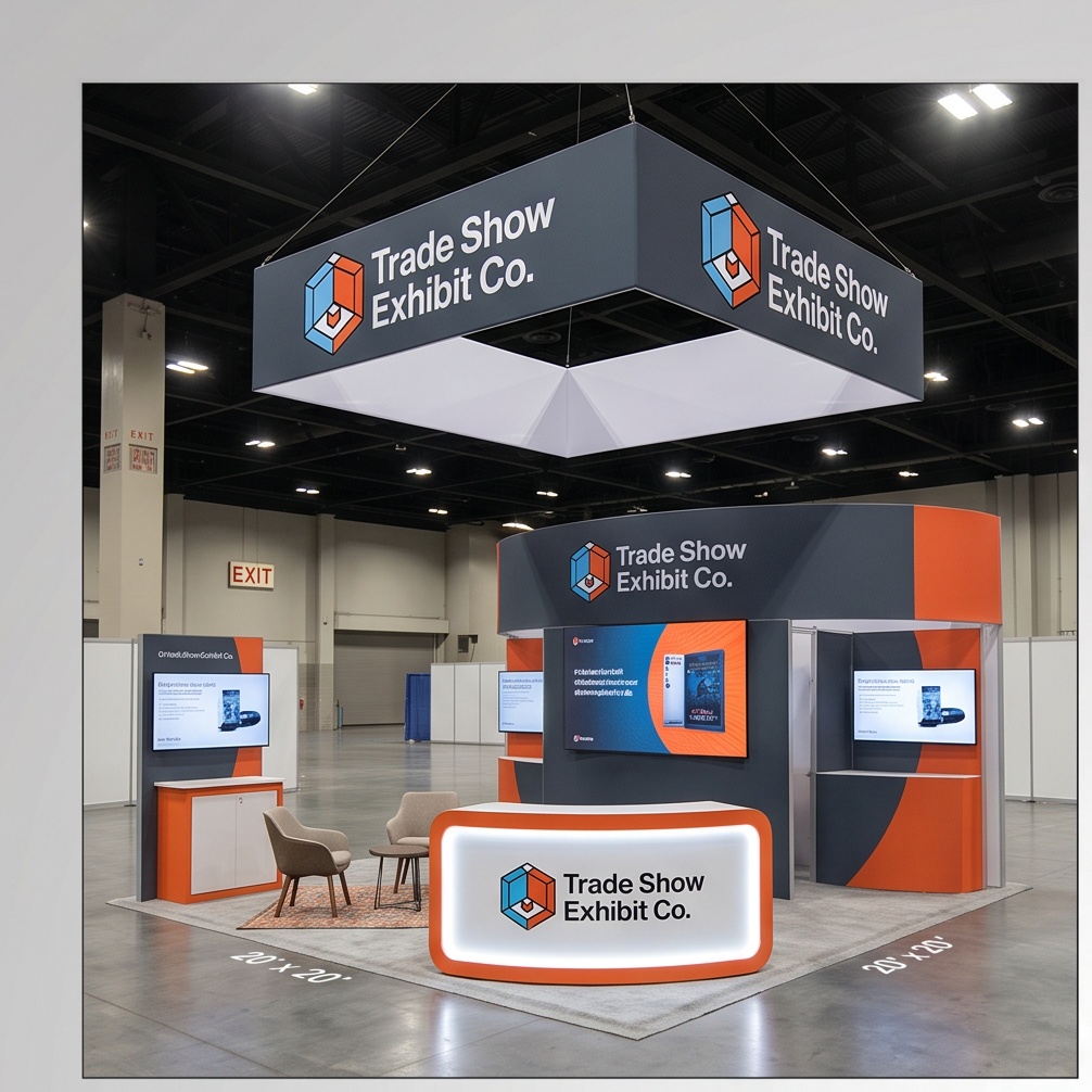 LED video wall trade show exhibit with integrated modular framing and branded presentation surface
