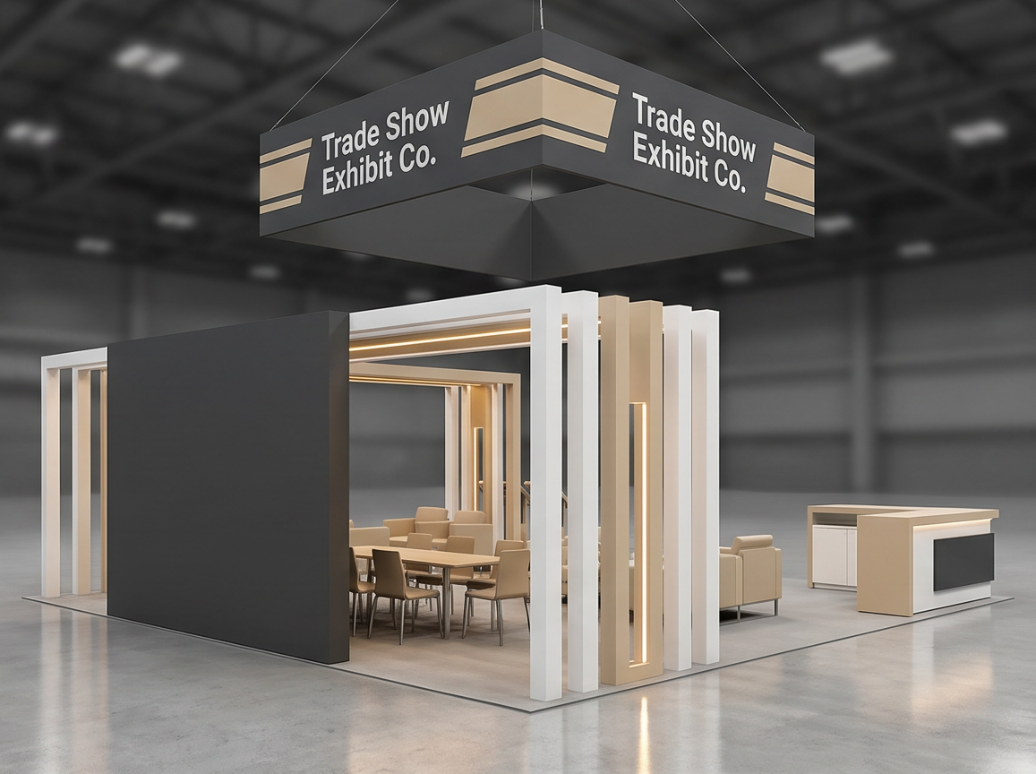 30x40 trade show exhibit rental — hospitality-forward island design