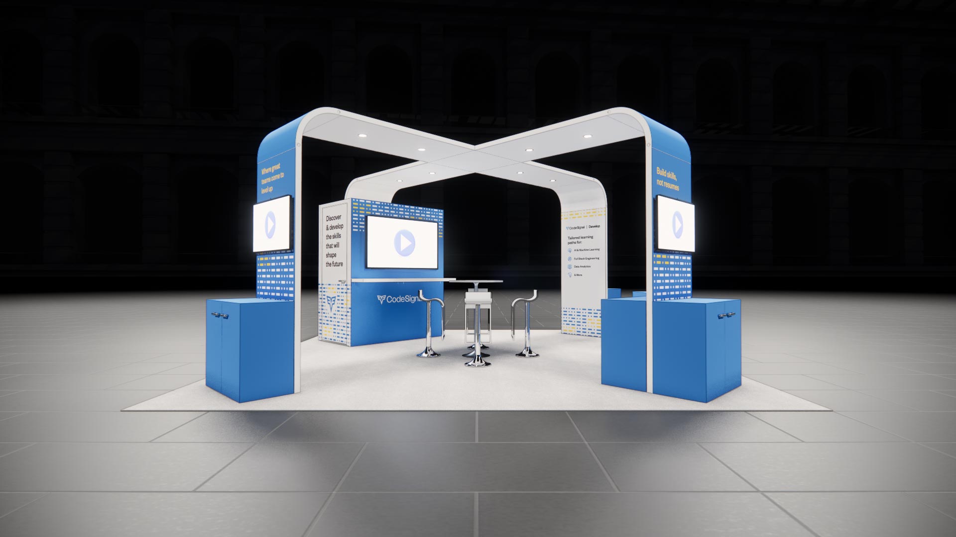 20x20 trade show exhibit rental — 20 x 20 island exhibit rental — modex, atlanta hero image