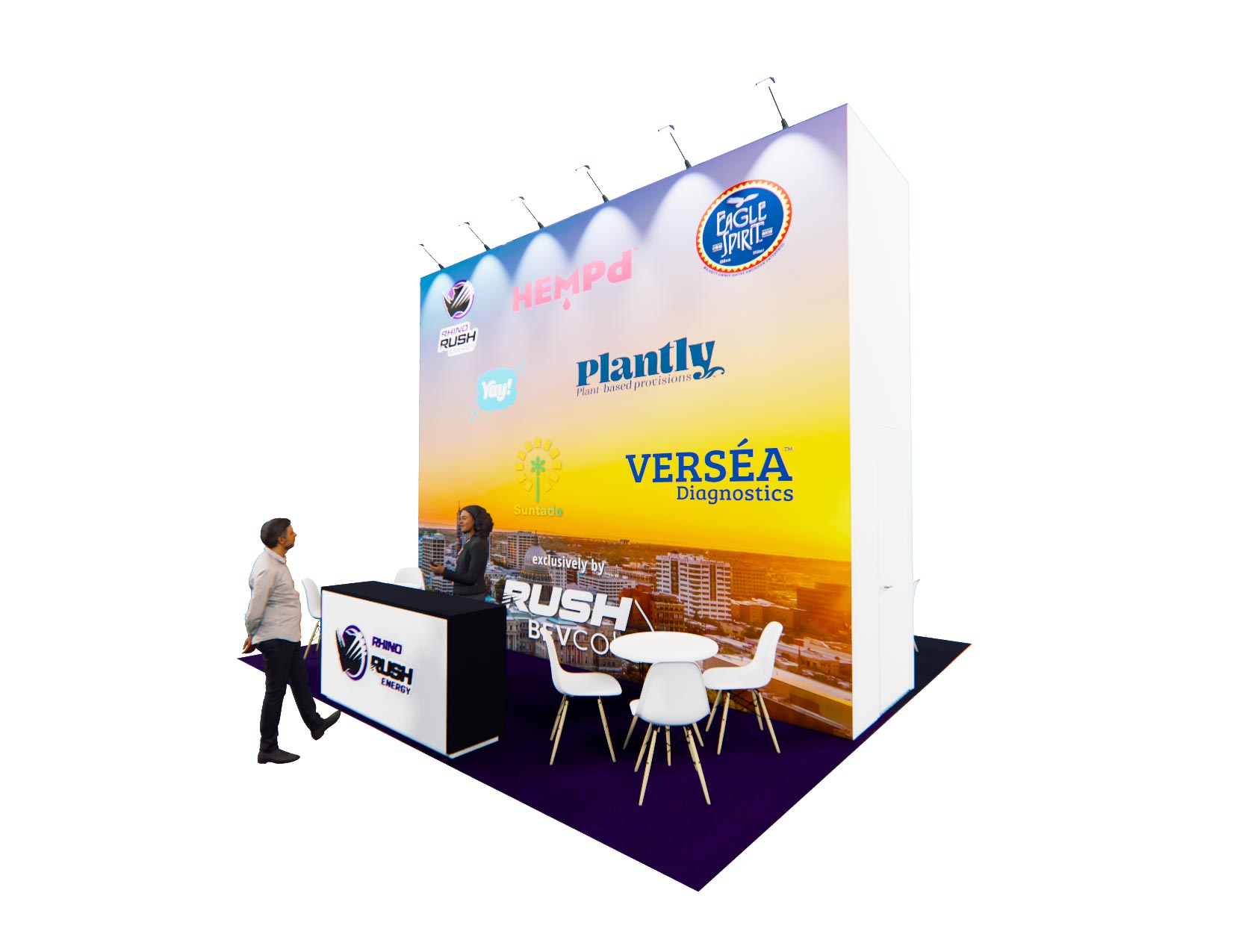 20x20 trade show exhibit rental — 20 x 20 island exhibit rental — global pet expo, orlando hero image
